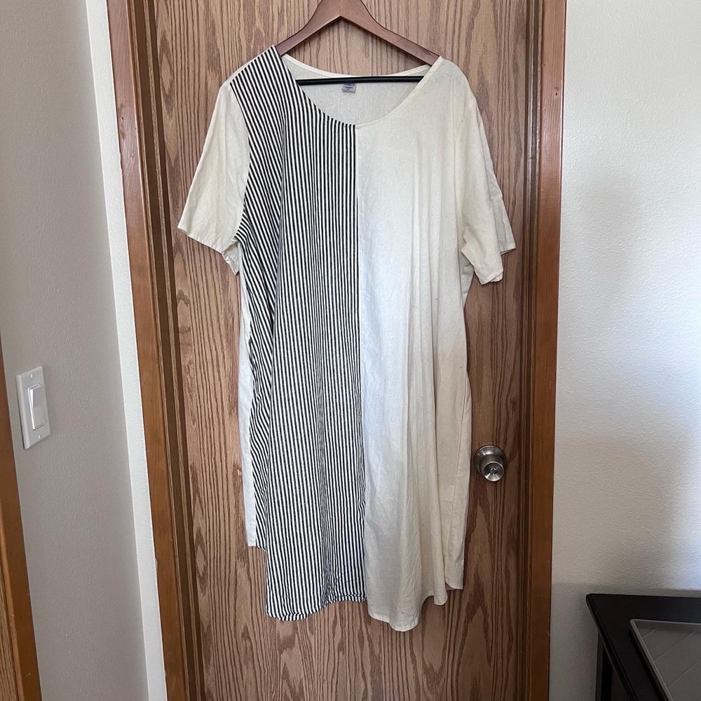 Nettle’s Tale Pender dress linen cotton stripe & crème 1X